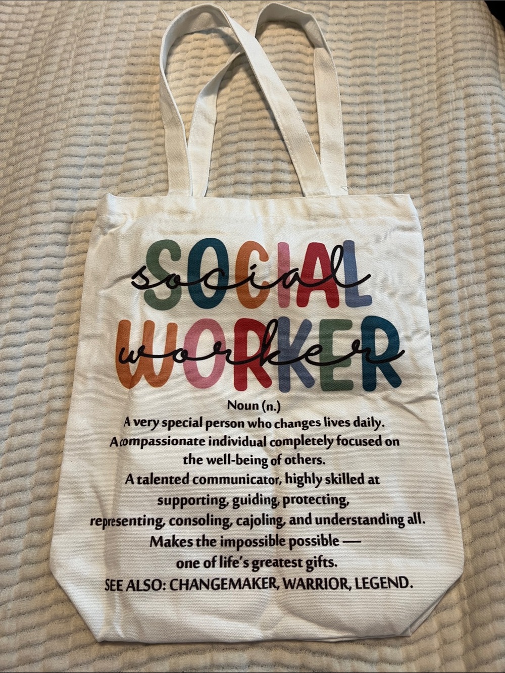 Social Worker Canvas Tote Bag - White with Multicolor Text